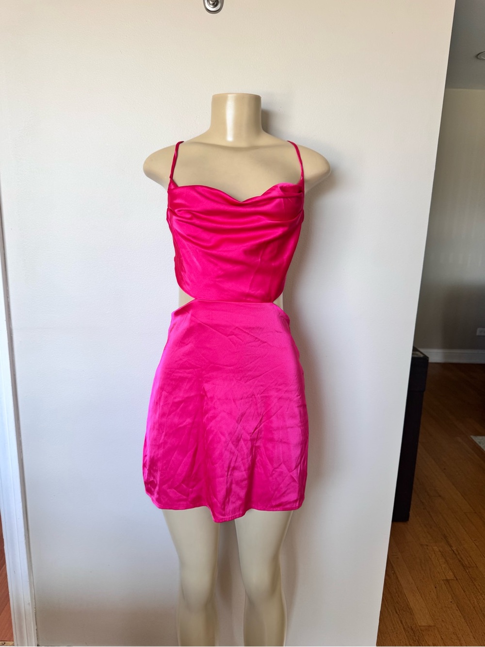 SHEIN Hot Pink Satin Mini Dress with Cowl Neck